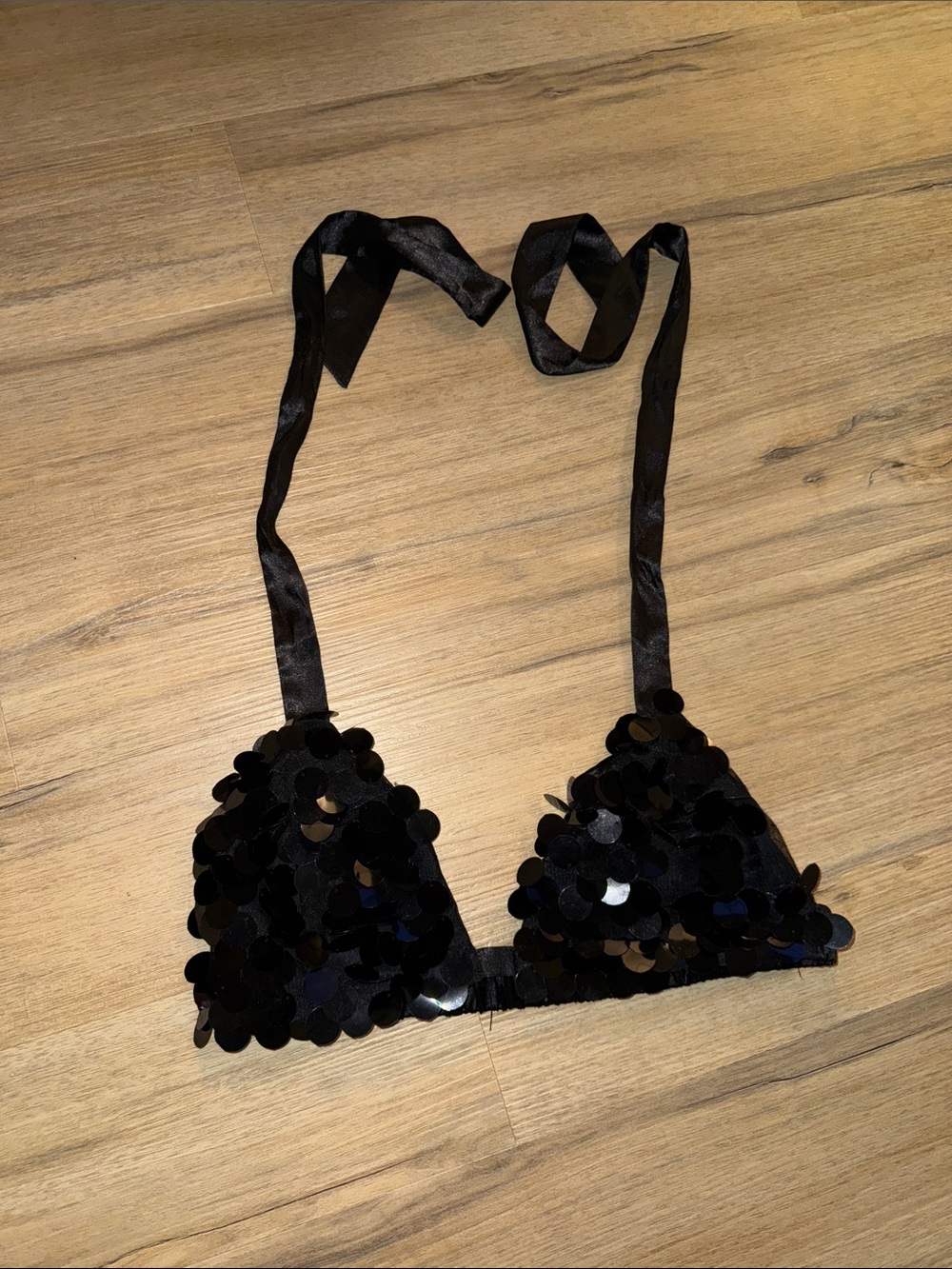 Black Sequin Halter Bralette - Women Intimates